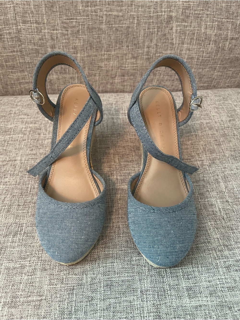 Kelly & Katie blue denim espadrille wedge sandals - Picture 2 of 6